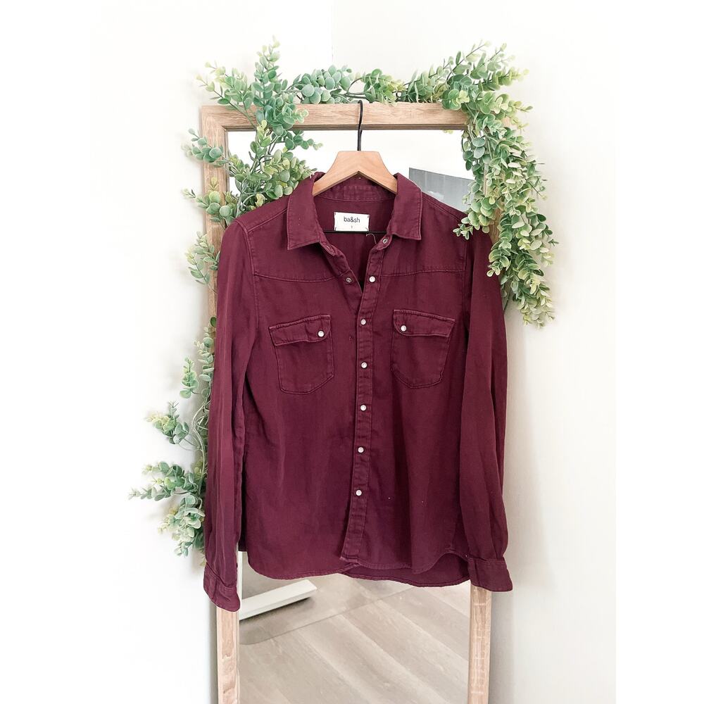 ba&sh Burgundy Button Down Shirt 100% Cotton